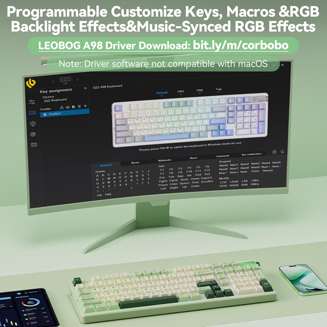 CORBOBO LEOBOG A98-96% Teclado mecánico inalámbrico, trimodo BT5.0\...