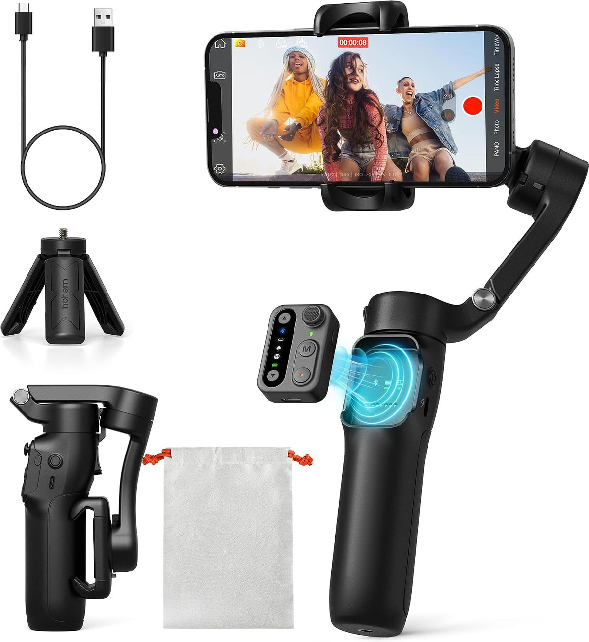 Estabilizador de cardán iSteady X3 SE de hohem para iPhone, estabilizador de teléfono con control remoto desmontable, cardán plegable portátil de 3 ejes para teléfono para Android y iPhone 16 15 Pro