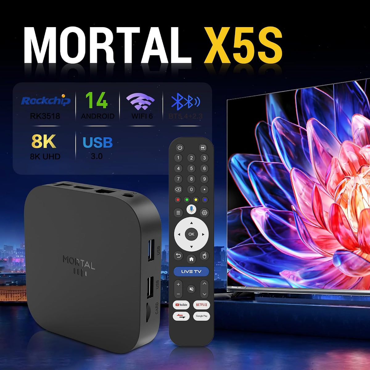 Android 14 TV Box 2026, 8K Ultra HD con 2GB RAM 16GB ROM RK3518 WIFI6
