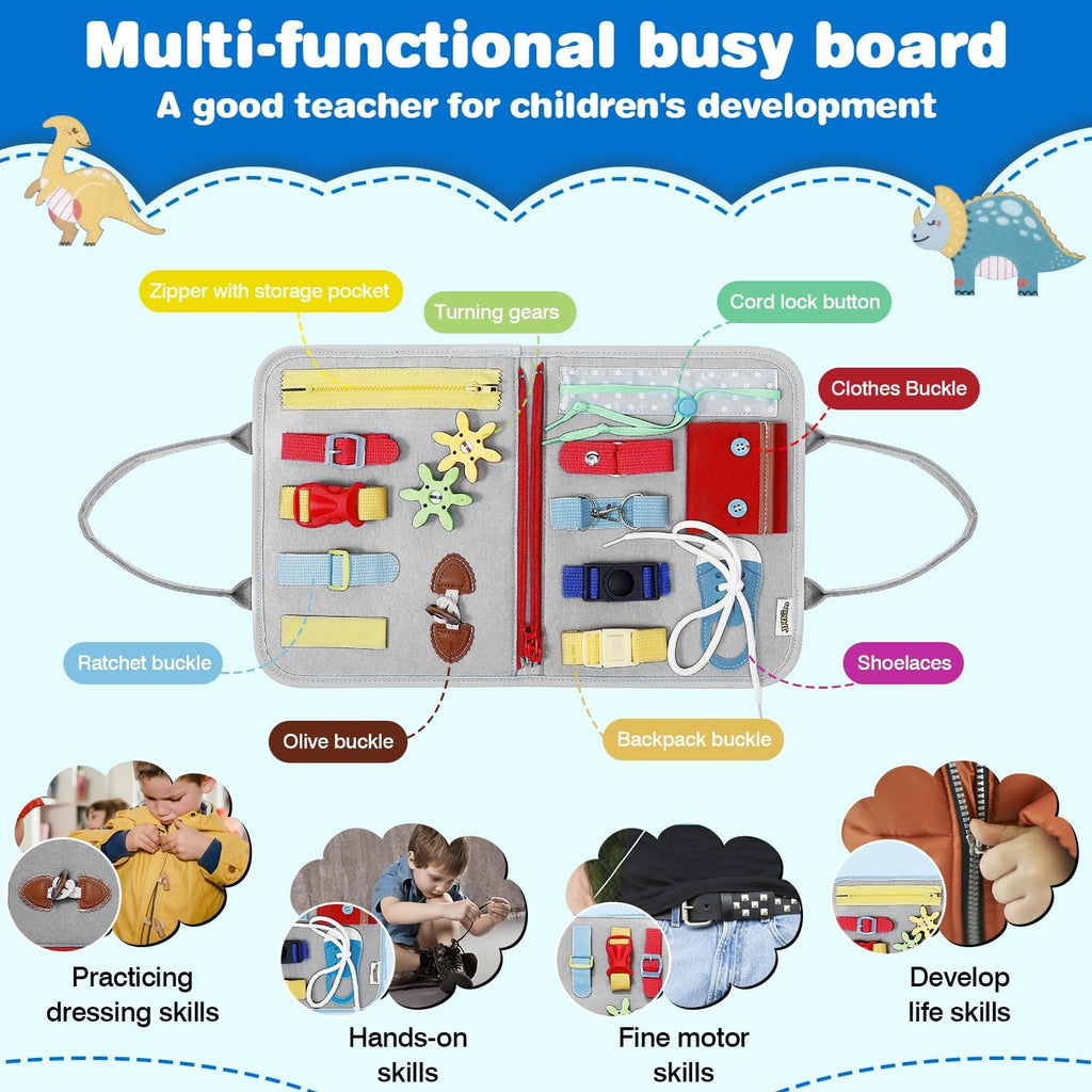 Juguete Montessori para niños y niñas, regalos de cumpleaños, juguete sensorial de viaje para autismo, actividad educativa, libro sensorial ocupado para aprender habilidades motoras finas, gris