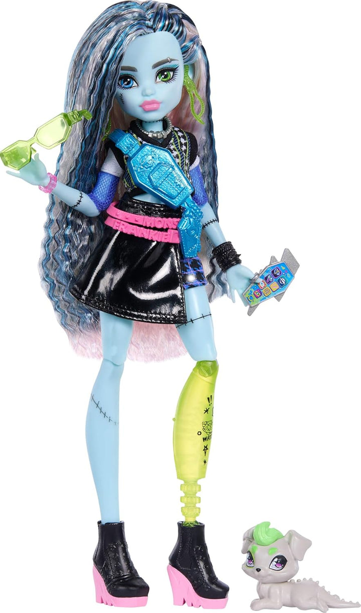Muñeca Monster High, Frankie Stein con suéter recortado y falda de...