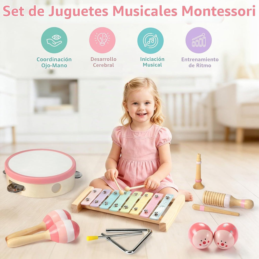 Juego de instrumentos musicales para niños de 9 piezas, juguetes de