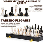 Juego de ajedrez grande de 15 pulgadas para adultos con piezas de ajedrez acrílicas con peso, Rey de 3.5 pulgadas y tablero de ajedrez de madera plegable portátil con veteado de mármol, juegos de