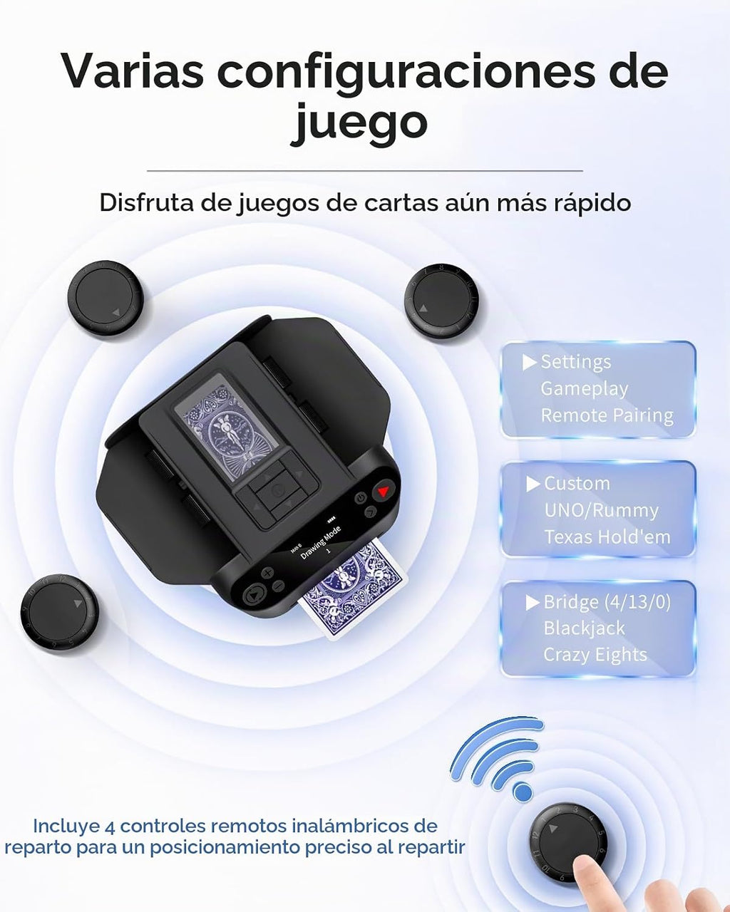 Barajador automático de cartas y distribuidor 2 en 1, máquina de distribución giratoria de 360° de 2 barajas para 12 jugadores, 4 controles remotos de dibujo, máquina barajadora de cartas recargable para póker, fase 10 (negro)