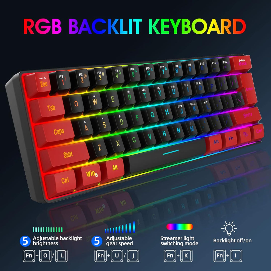 Snpurdiri - Teclado para videojuegos 60% con cable, ultra compacto,...