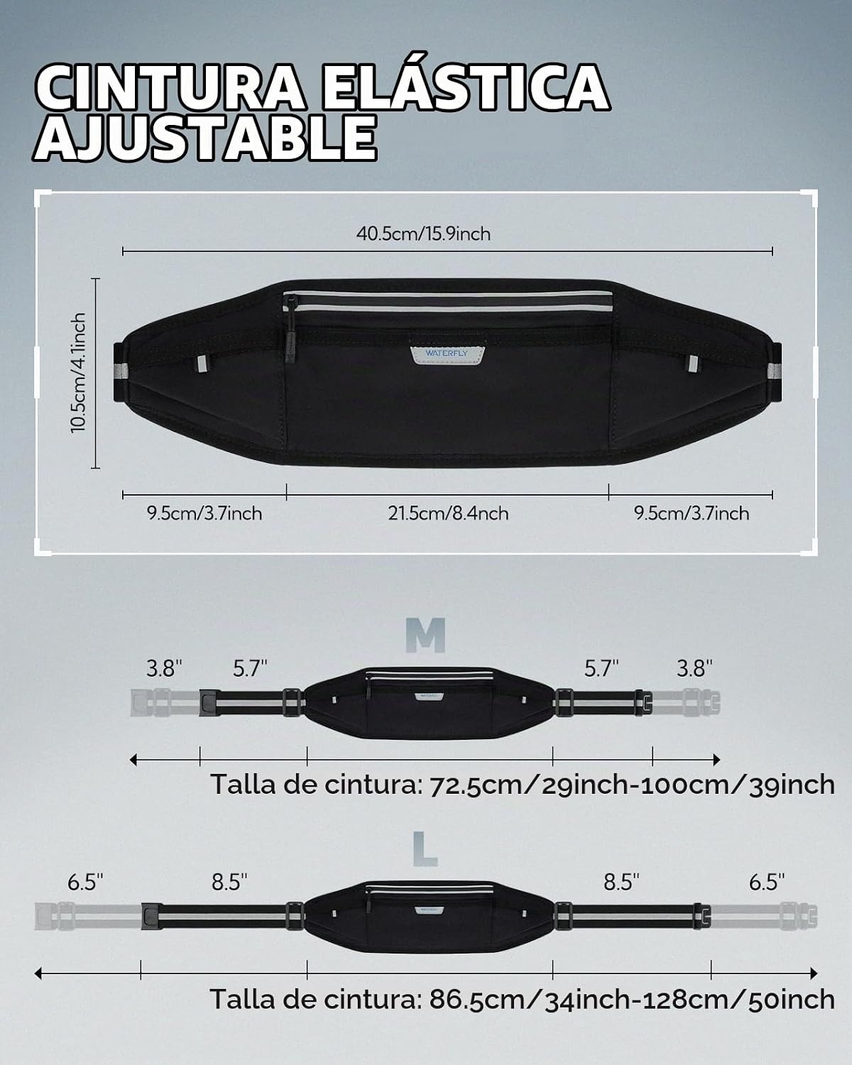 WATERFLY Cinturón para correr Slim transpirable con espalda acolchada y 4 bolsillos para corredor