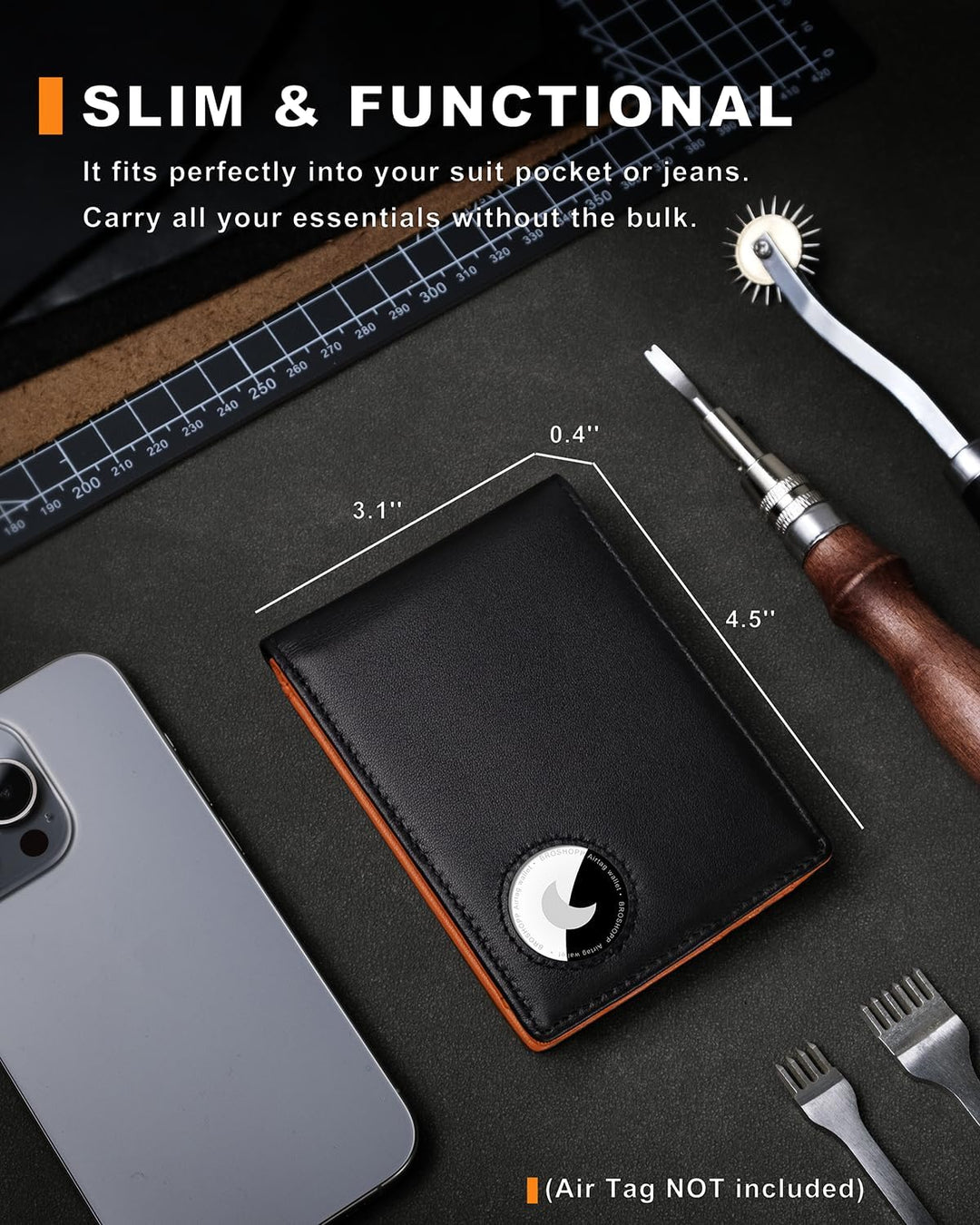 BROSHOPP Billetera Airtag para hombre, billetera plegable de cuero...