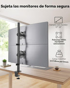 HUANUO Soporte vertical para monitor doble, soporte de monitor apilado para 2 monitores con ajuste de altura, brazo de monitor de computadora soporta dos de 17 a 32 pulgadas con abrazadera C, cada