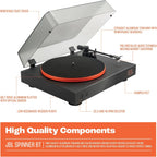 JBL Spinner BT - Bluetooth con tocadiscos AptX-HD™, componentes, portacápsula extraíble, bandeja de aluminio y transmisión por correa, cartucho de imán móvil preinstalado (negro)