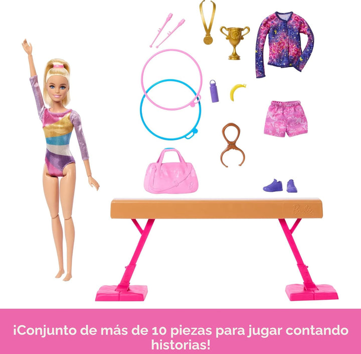 Muñeca de gimnasia Barbie y accesorios, juego con muñeca rubia de m...