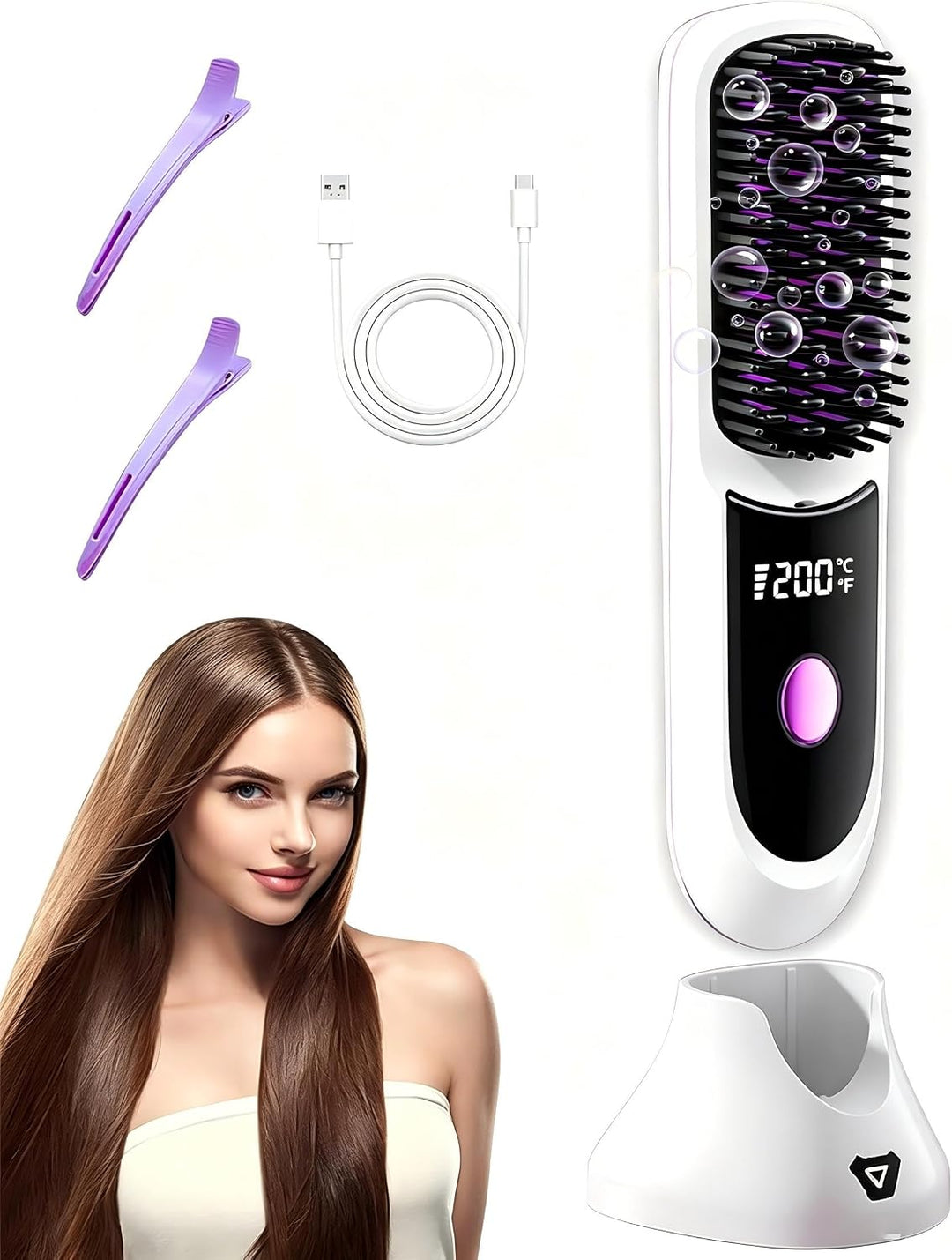 Go Brush Pro - Plancha de pelo inalámbrica con iones negativos, cal...