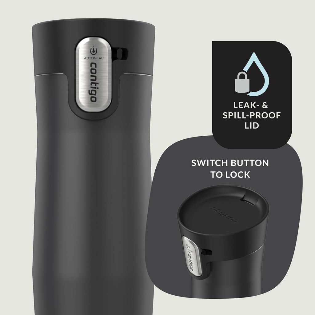 Contigo West Loop - Taza de viaje aislada de acero inoxidable 3.0, a prueba de fugas con tapa de sellado automático, 16 onzas, negro mate