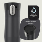 Contigo West Loop - Taza de viaje aislada de acero inoxidable 3.0, a prueba de fugas con tapa de sellado automático, 16 onzas, negro mate