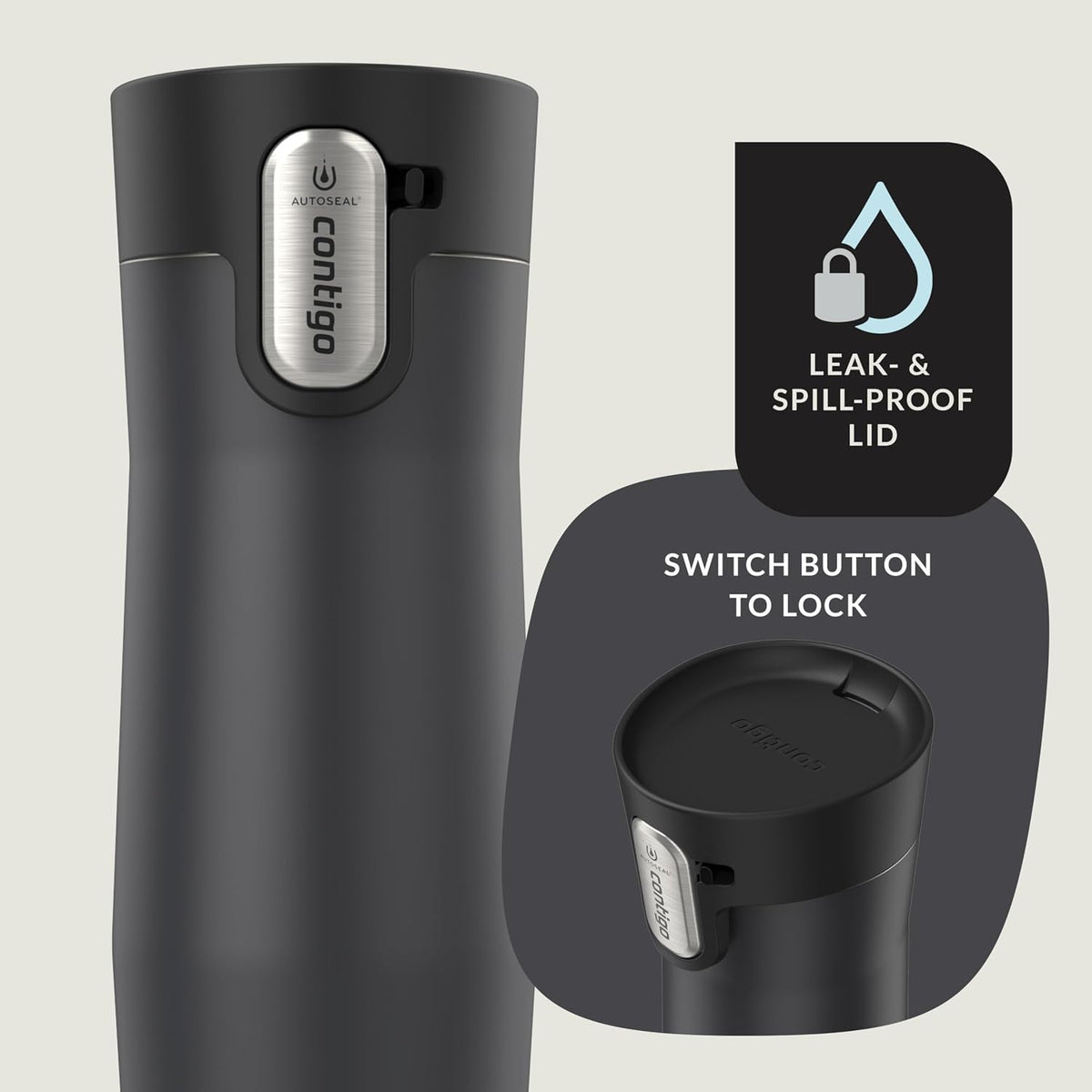Contigo West Loop - Taza de viaje aislada de acero inoxidable 3.0, a prueba de fugas con tapa de sellado automático, 16 onzas, negro mate