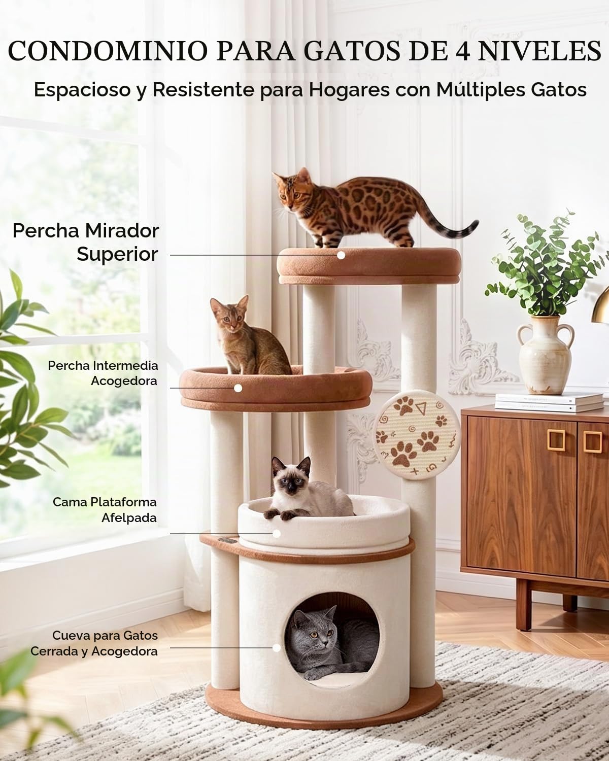 46 pulgadas de Torre de Árbol para Gatos Grandes en Interiores, Condo Cómodo para Gatos Adultos