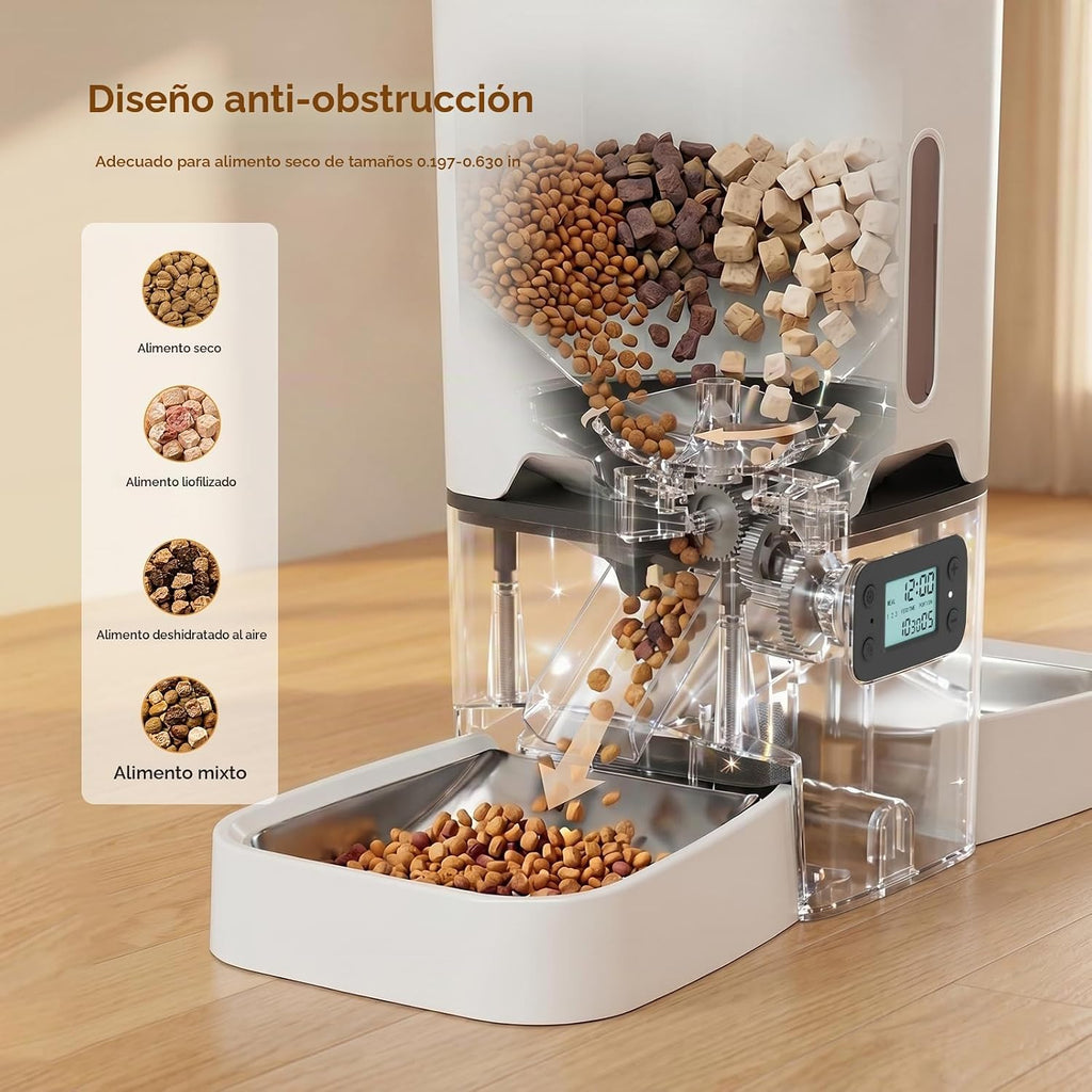 Comedero Automático para Gatos 2 Gatos, Dispensador de alimento seco de 7L con Bol de Doble