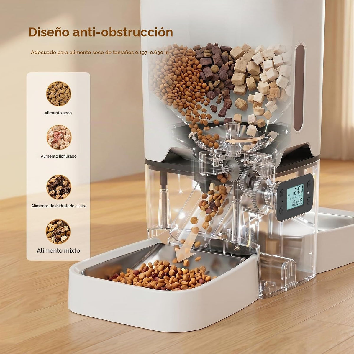 Comedero Automático para Gatos 2 Gatos, Dispensador de alimento seco de 7L con Bol de Doble