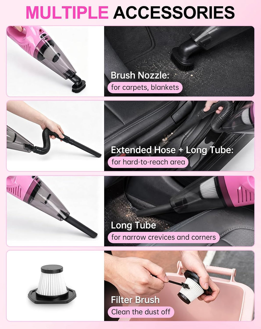 THINKWORK Kit de limpieza de coche con vacío, limpieza profunda para