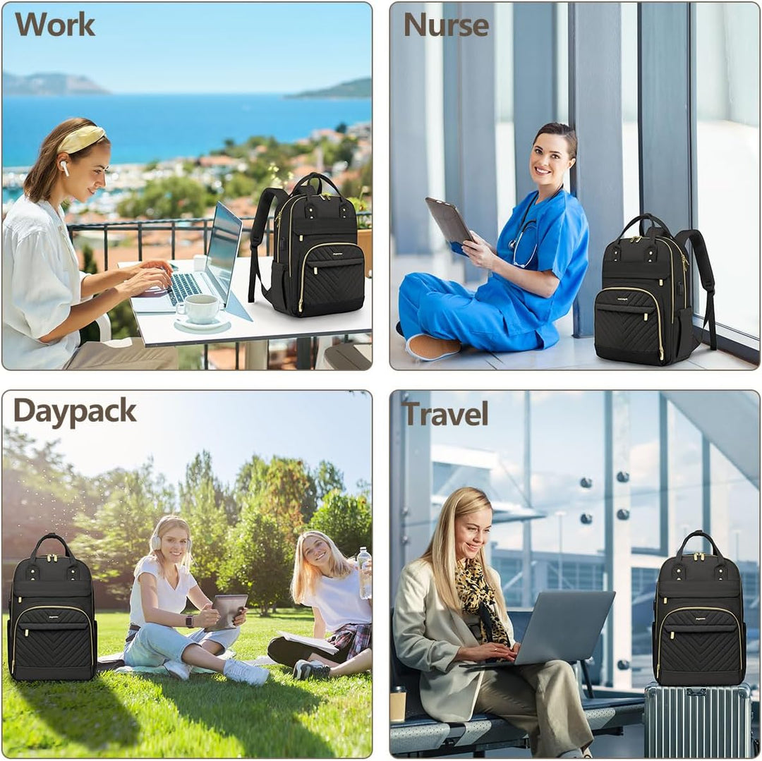 bagswan Mochila para laptop para mujer, 21-negro, 18 pulg., Mochila...