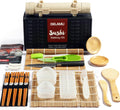 Delamu Kit de fabricación de sushi, kit de rodillo de bazooker 22 en 1 con alfombrillas de bambú, cuchillo de chef, molde de arroz para sushi triángulo/nigiri/gunkan, palillos, platos de salsa, esparcidor de arroz, guía del usuario (idioma español no