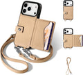 Funda de cuero Crossbody Wallet para iPhone 17 Pro - Beige