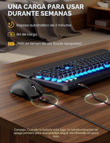 Teclado y mouse inalámbricos, máquina de escribir retroiluminada co...