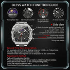 OLEVS Reloj para Hombres Analógico Cuarzo Lujo Diamante Resistente al Agua Cronógrafo Acero Inoxidable Carita Grande Cuadrado Fecha Fase Lunar Romano Relojes de Vestir para Hombres