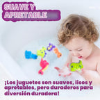 Tub Works® Juguetes de baño de dinosaurio sin moho, paquete de 12 | Diseño de juguetes de baño sellados sin agujeros que mantiene la humedad fuera | Suave, exprimible y flota en el agua | Juego de juguetes de baño para bebés y niños pequeños de fácil agar