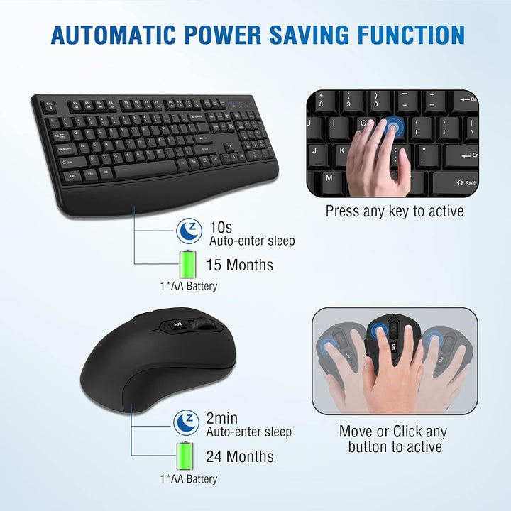 Combo de teclado y mouse inalámbricos de tamaño completo 2.4GHz con...