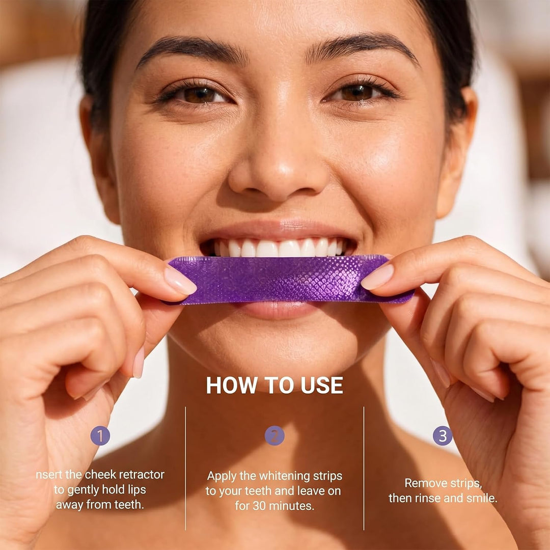Tiras blanqueadoras de dientes moradas avanzadas, tratamiento de co...