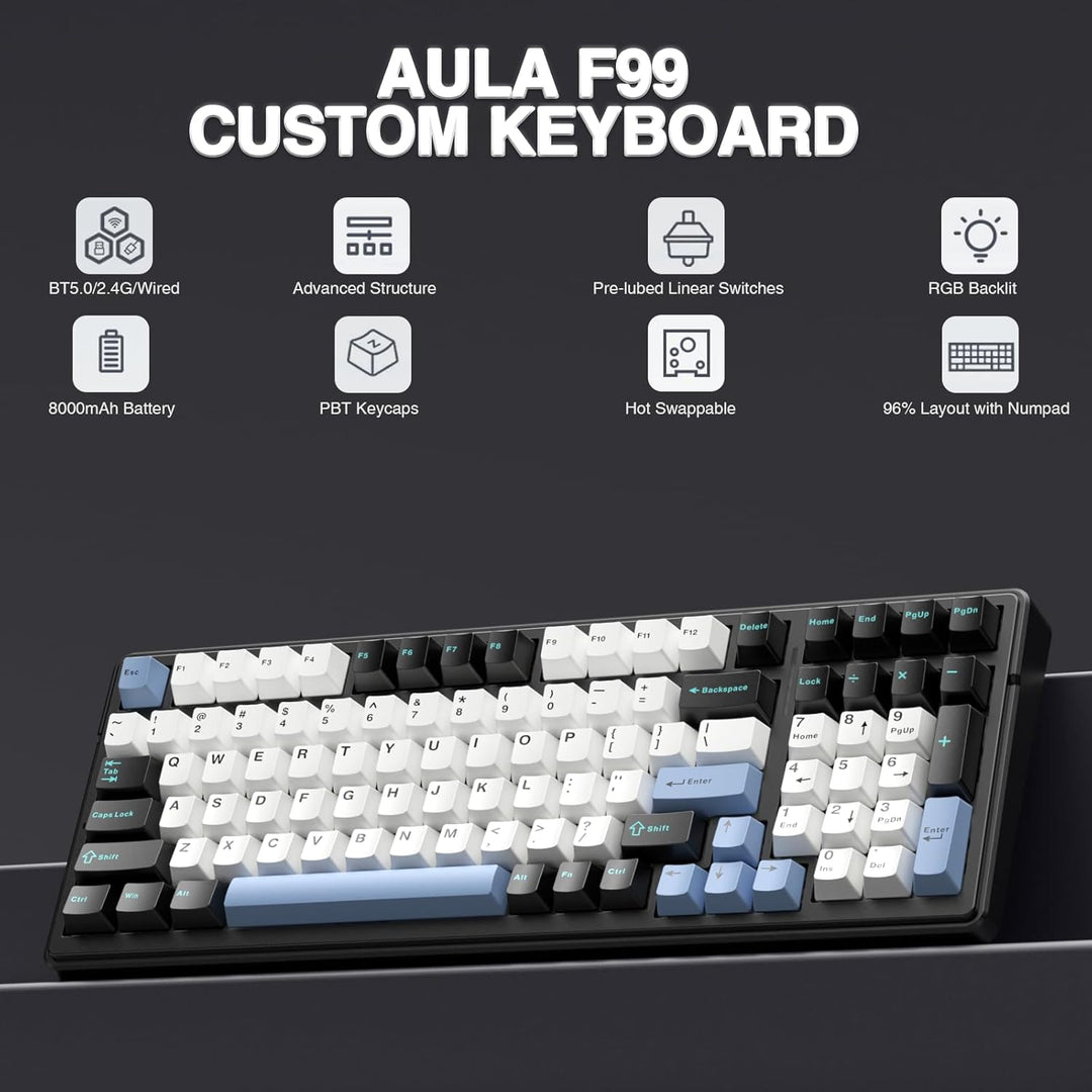 AULA F99 Teclado mecánico inalámbrico, teclado personalizado interc...
