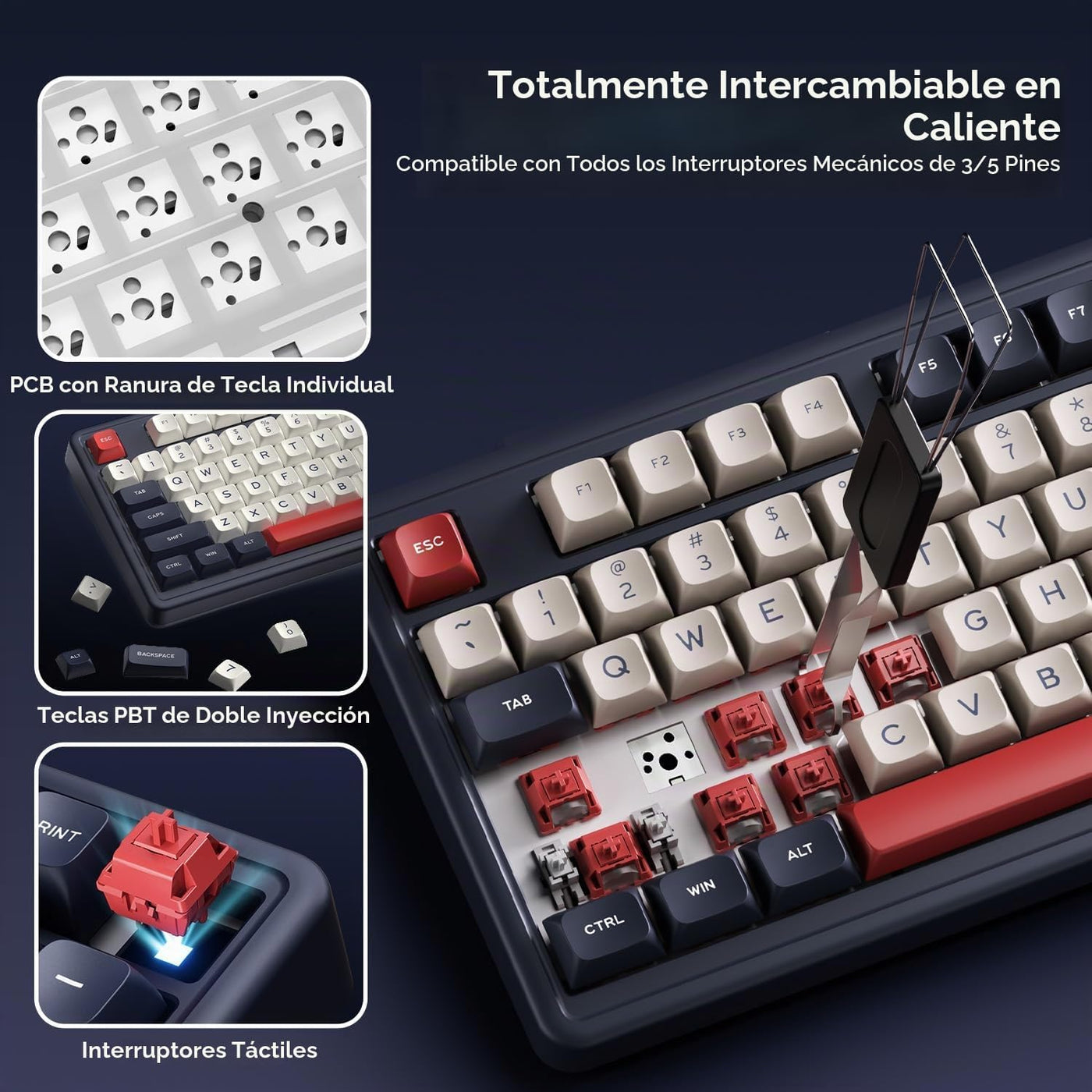 AUSDOM Teclado mecánico Bluetooth inalámbrico H98, BT5.3\/Type-C\/2...