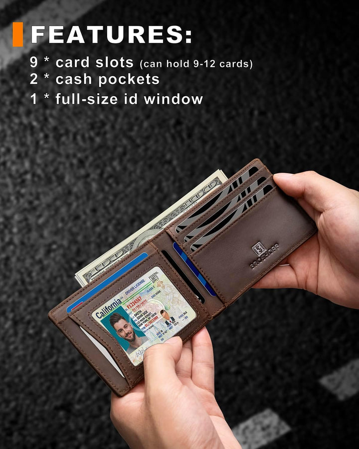BROSHOPP Billetera Airtag para Hombres, Billetera Bifold de Cuero d...