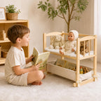 Cuna de madera 2 en 1 para muñeca con cesta de almacenamiento, se