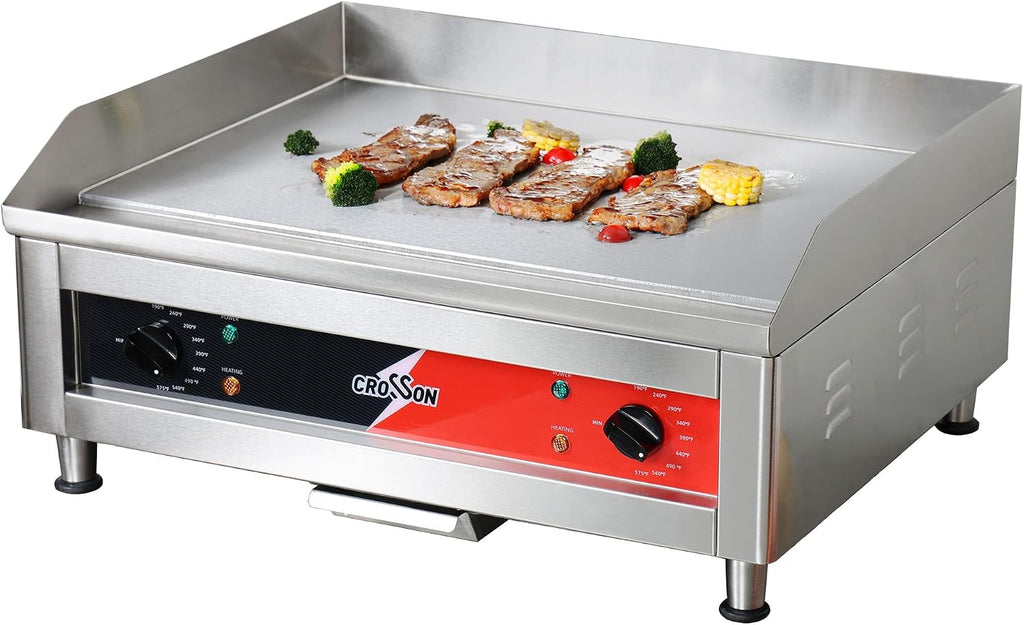 Plancha eléctrica comercial de encimera de 24 x 16 pulgadas, con certificación ETL, plancha de alta resistencia con placa de cocción de hierro antiadherente de 2/5 pulgadas de grosor para uso en restaurantes, 120 V/3500 W, bonos de espátula