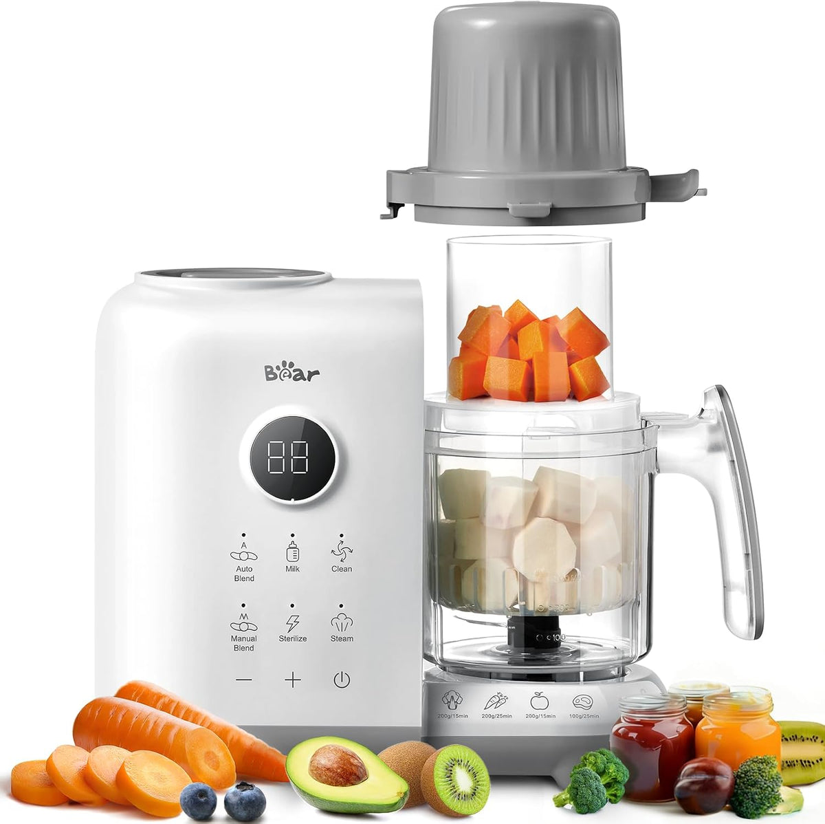 Bear Vaporizador y licuadora de alimentos para bebés con cestas de vapor de