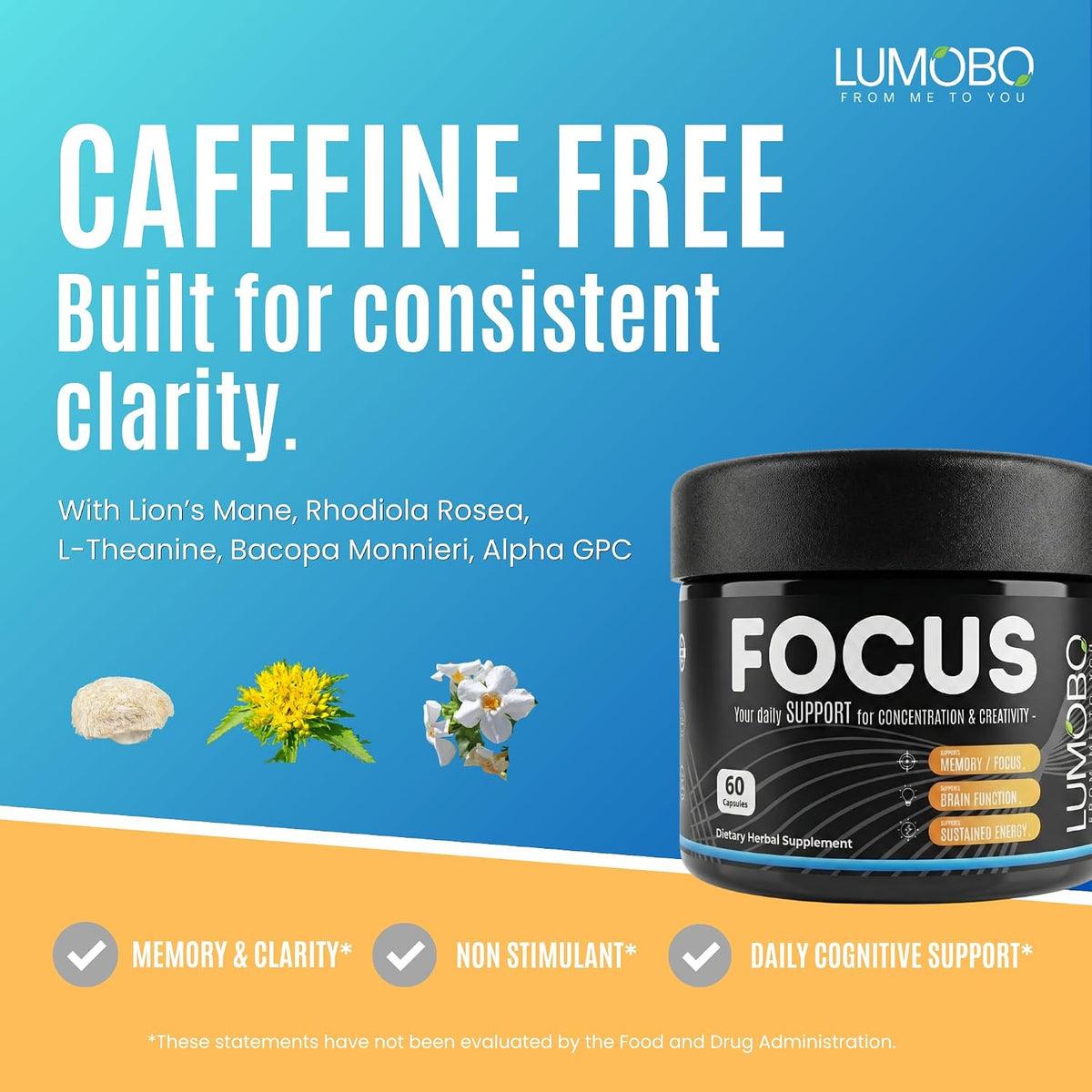 Lumobo Focus - Suplemento cerebral nootrópico sin cafeína