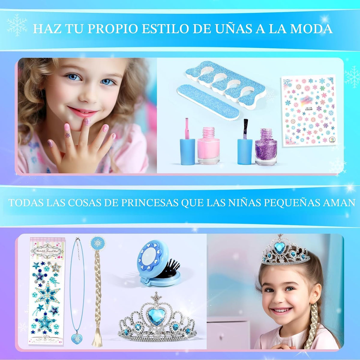 INNOCHEER - Kit de maquillaje infantil para niñas, juego de maquillaje congelado para niñas, kit de maquillaje lavable real para niñas, regalos de princesa de cumpleaños, Navidad, para niñas de 3, 4, 5, 6, 7, 8, 9, 10, 11, 12 años