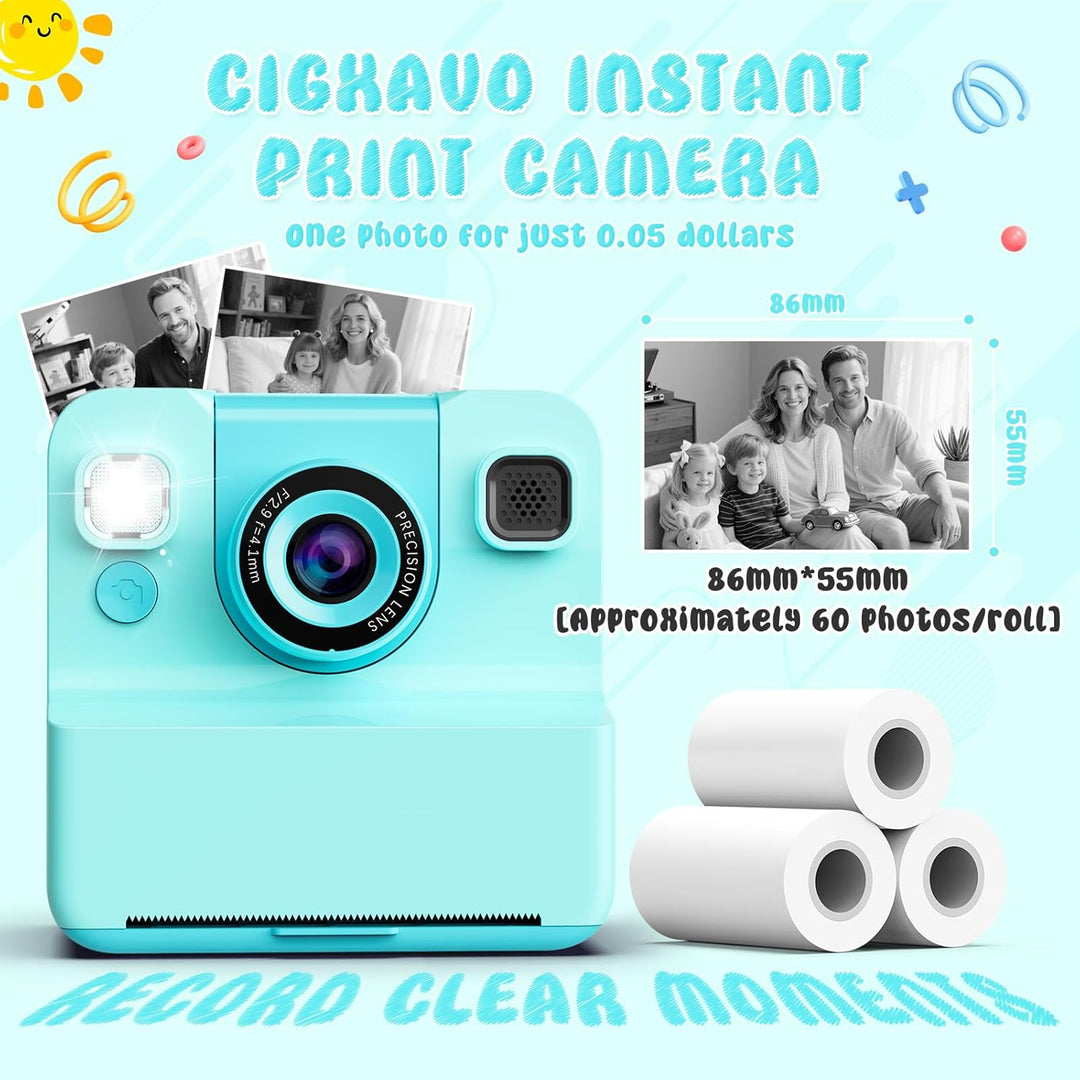 Cámara para niños, impresión instantánea con lente abatible, video...