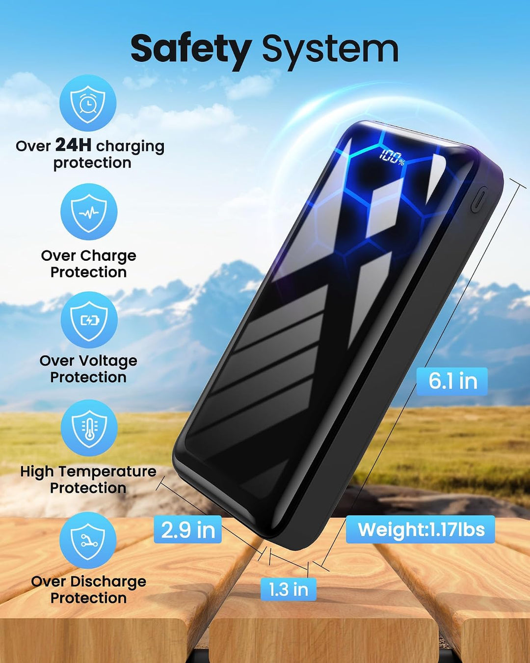 Cargador portátil 50000mAh Power Bank 22.5W carga rápida USB C bate...
