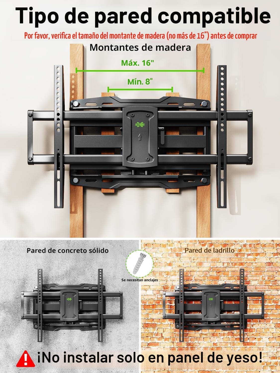 Soporte de pared para TV de movimiento completo para TV de 42, 55, 65, 75, 85, 86 pulgadas, soporte para TV de hasta 132 libras