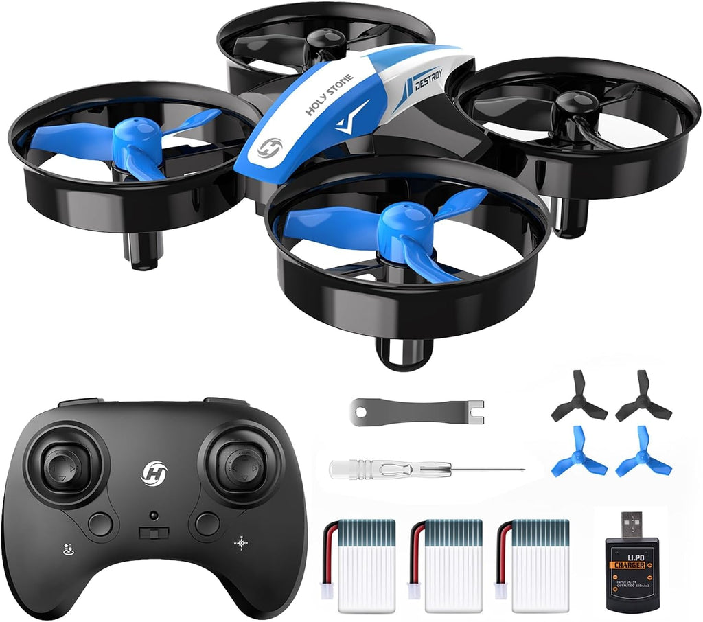 Holy Stone - Minidron para niños y principiantes, nanocuadricóptero con control remoto para interiores, helicóptero con sobrevuelo automático, giro 3D, modo desatendido, 3 pilas, color azul