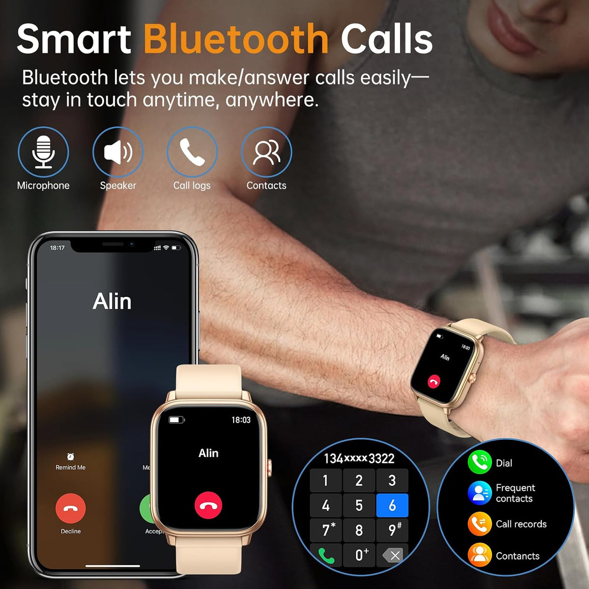 Reloj inteligente para hombres y mujeres, rastreador de fitness (respuesta/hacer llamada), batería de 1000 mAh, más de 120 modos deportivos, contador de pasos/monitor de sueño, reloj