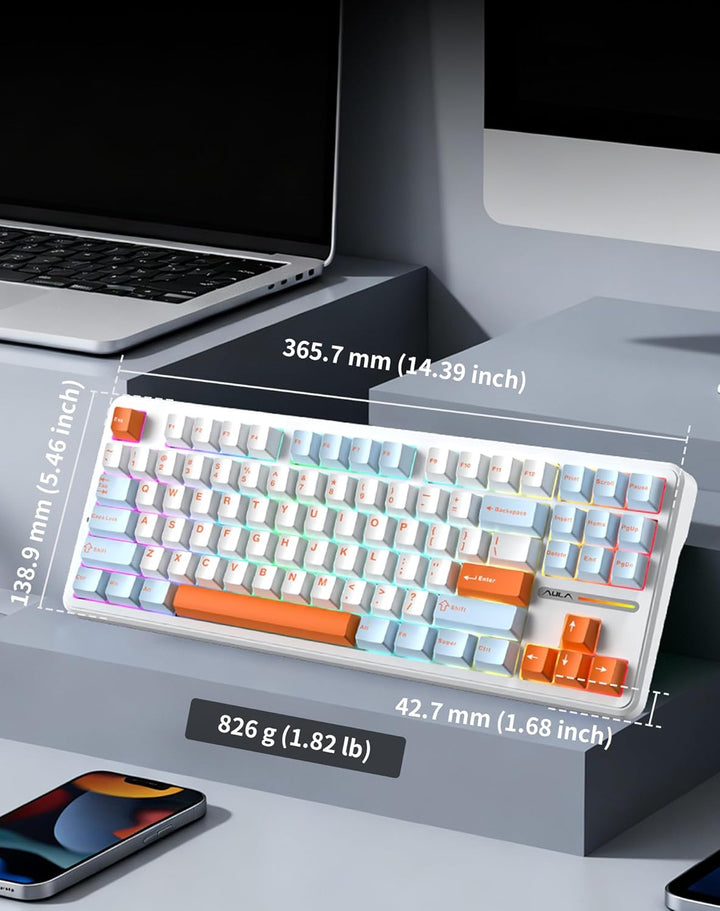 Aula F87 Pro Gaming Keyboard, Tri-Mode BT5.0\/2.4GHz\/USB-C Hot-Swa...