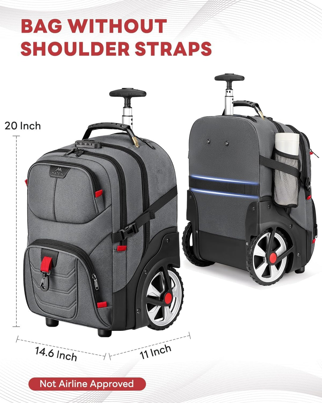 MATEIN Bolsa con ruedas para laptop con ruedas más grandes, espacio...