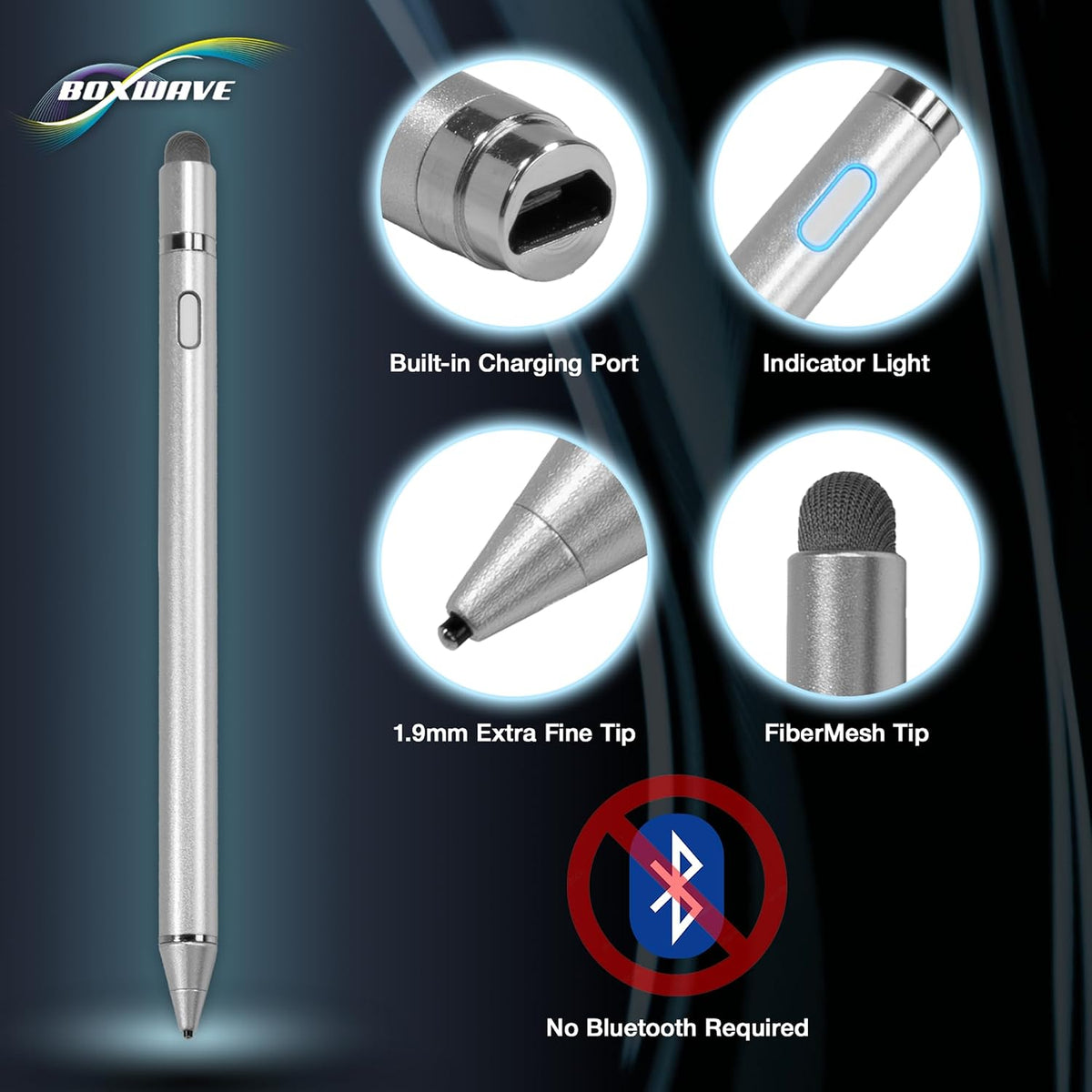 BoxWave AccuPoint Active Stylus - Lápiz óptico electrónico con punta ultrafina, color plateado metálico