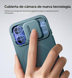 SURITCH Funda para iPhone 16 con cubierta magnética para cámara deslizante y soporte ajustable, compatible con MagSafe, funda protectora delgada a prueba de golpes de 6.1 pulgadas, verde lago