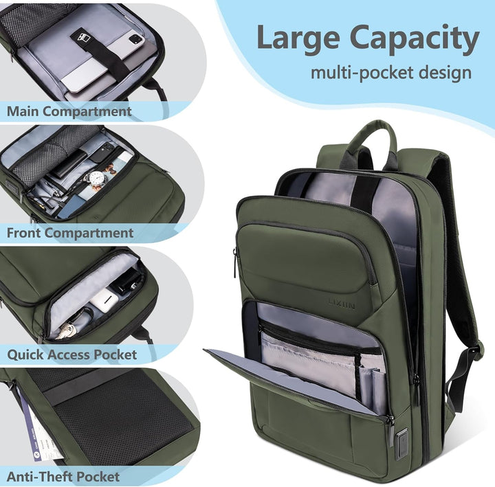 Mochila para hombre delgada y expandible de viaje para laptop con p...
