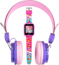 Accutime JoJo Siwa - Juego combinado de auriculares y reloj inteligente, juegos interactivos de aprendizaje, auriculares rosas ajustables, múltiples caras de reloj, ideal para niñas de 6 años en