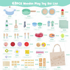 Juego de cocina de madera del juego de 63 piezas, accesorios de
